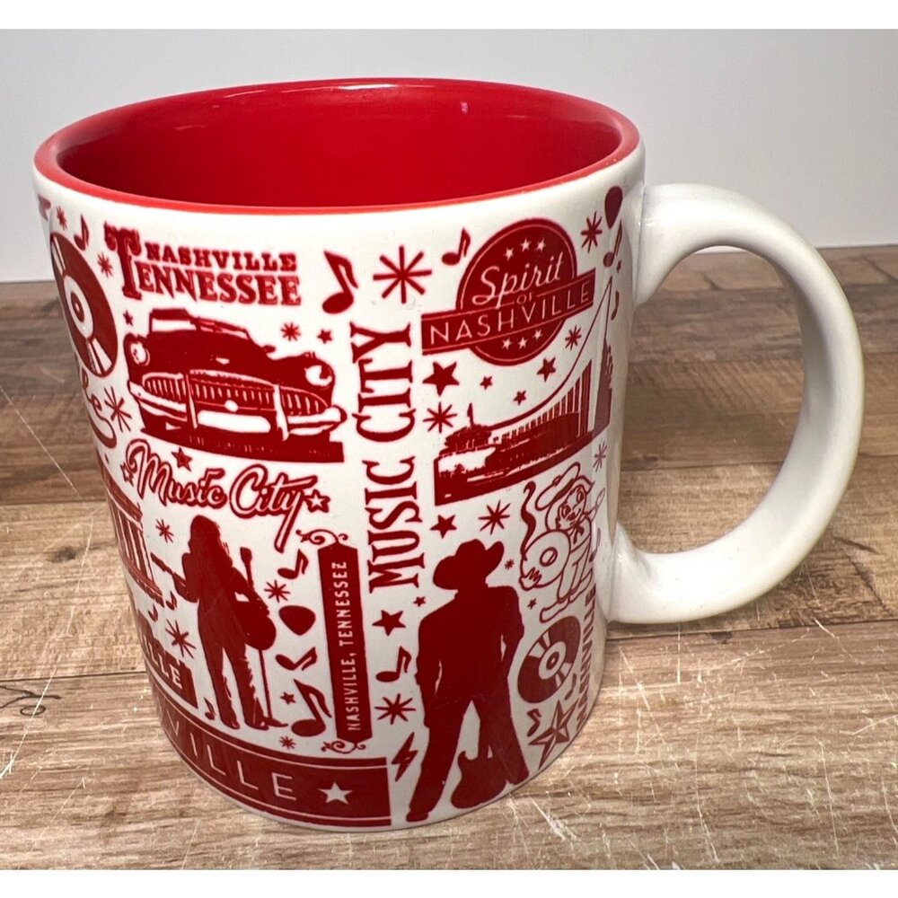 Nashville Music City Red & White Ceramic Mug With Iconic Tennessee Graphics